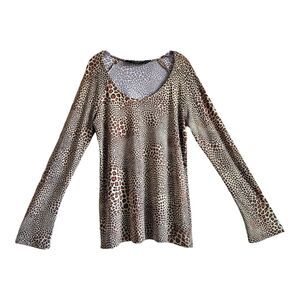 NORMA KAMALI Women's Plus 2X XXL Tunic Top Leopard Jersey Knit Long Sleeve 42"